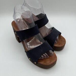 Avellini Sandals Womens Size 8 Blue Slide Block Heel Studded Made In Italy